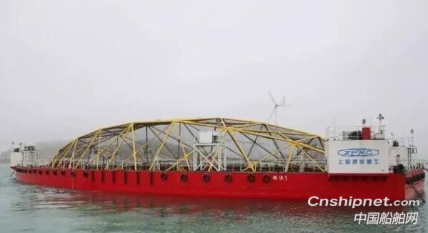 振华重工“振渔1号”深远海大鱼网箱养殖平台正式投产