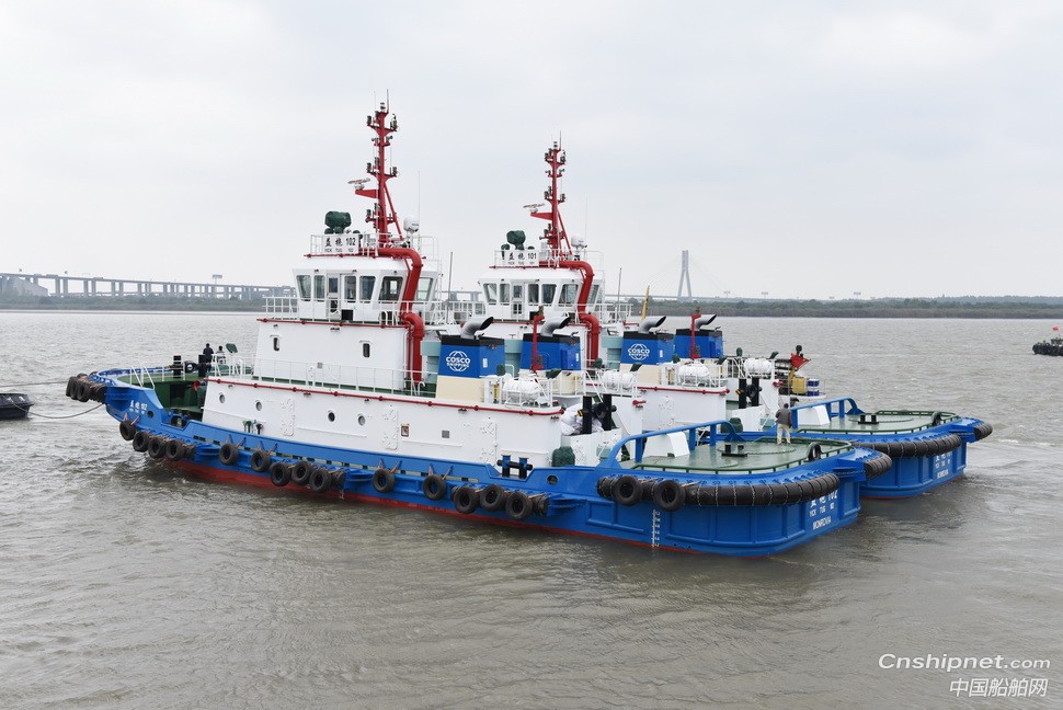 镇江船厂交付几内亚铝土矿项目首批次2艘拖船