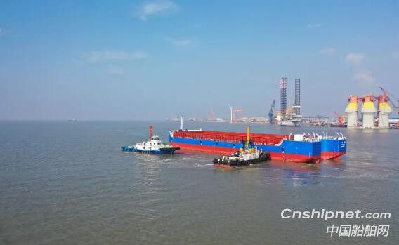 启东中远海运海工最后两艘12000DWT顶推组合体驳船完工