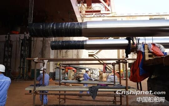 天津新港船舶重工700客位/2000米车道客滚船艉轴安装完成